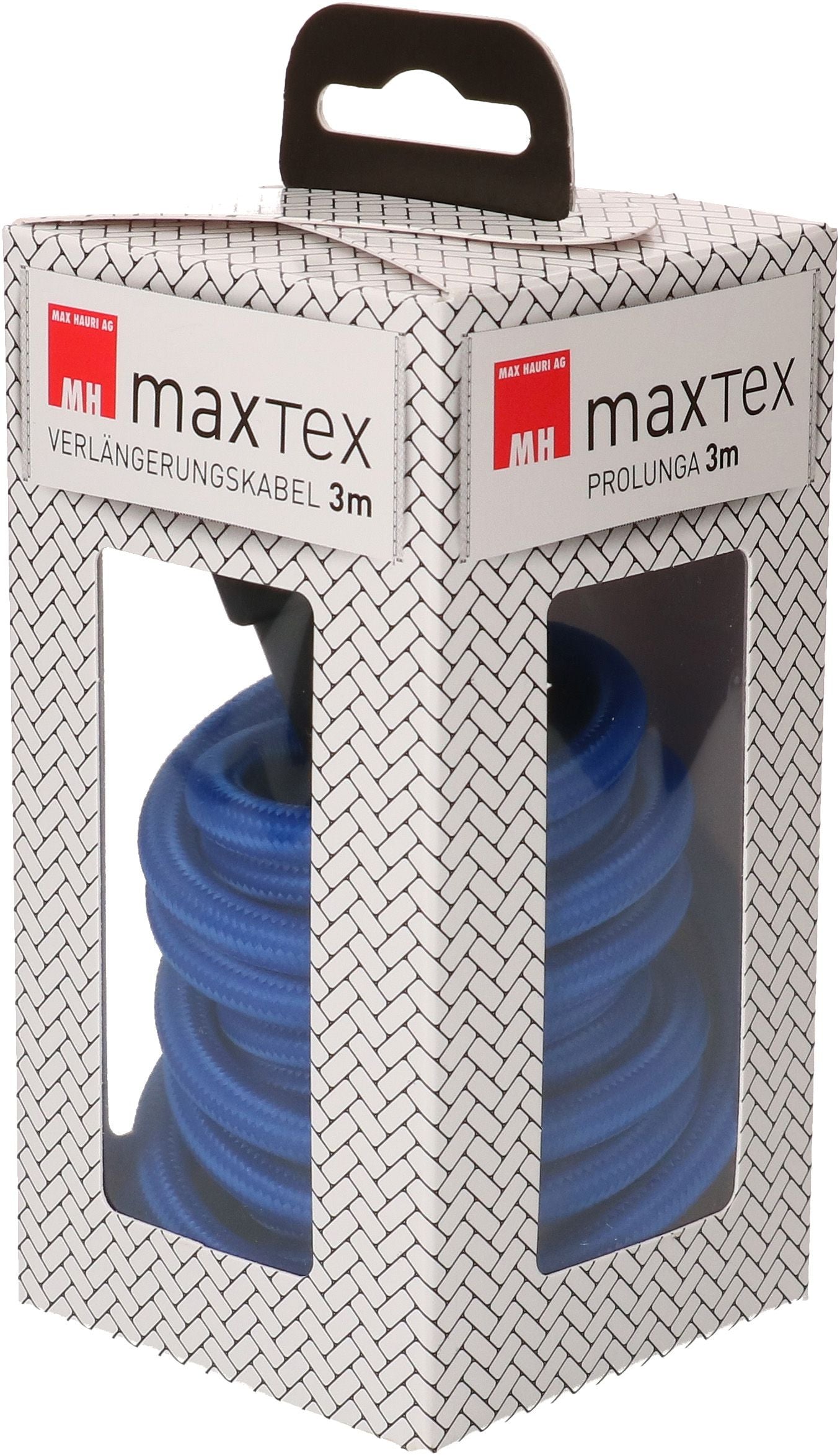 MaxTex Verlängerungskabel – T13–T12, 3 m, Textil, 1 mm², Blau