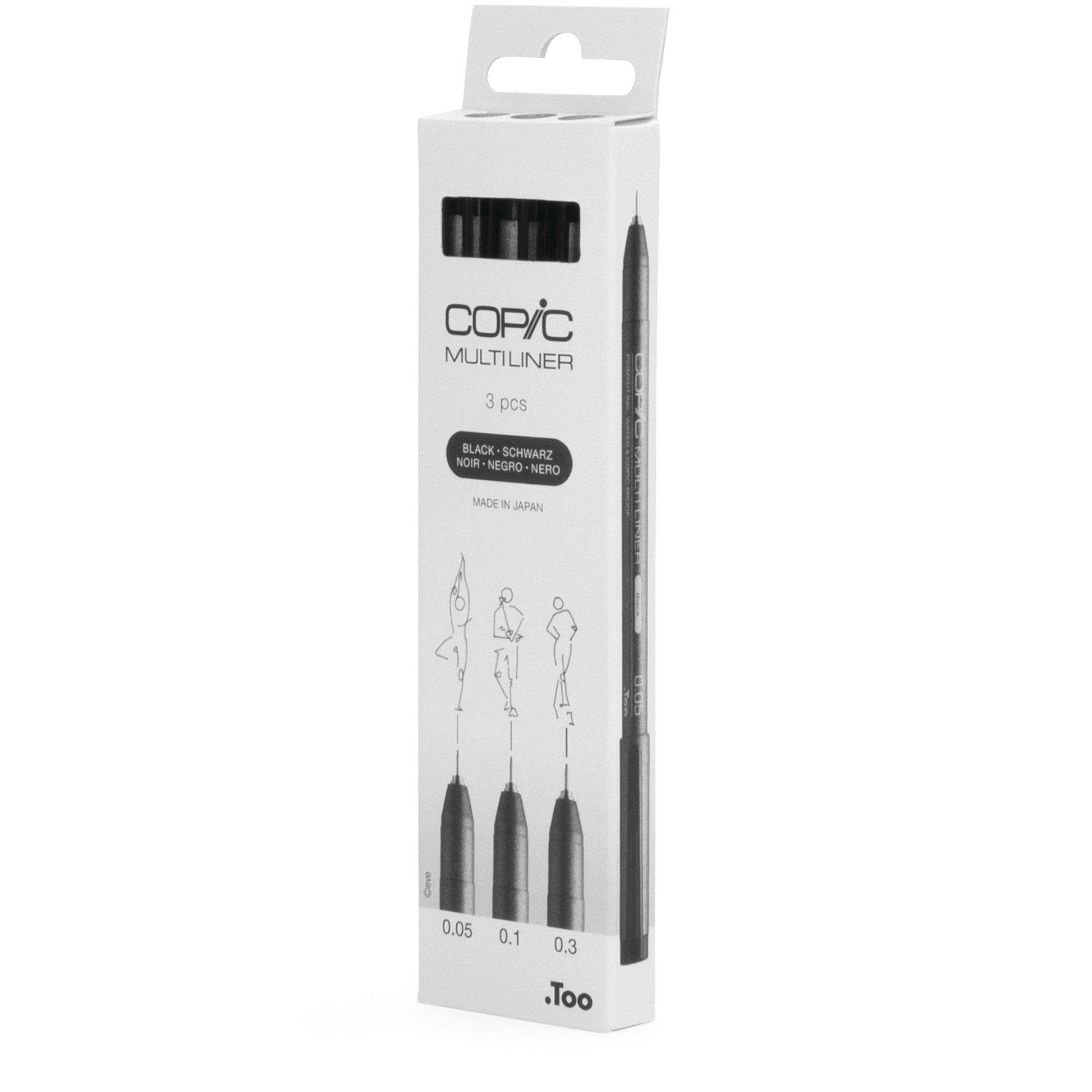 Copic Multiliner Fineliner – 3 Stk., 0,05–0,3 mm, schwarz, wasserfest