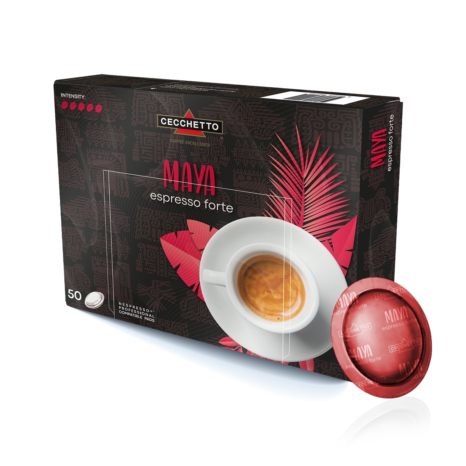 CECCHETTO Maya Espresso Forte – Kaffeepads für Nespresso – Intensität 5, 50 Pads