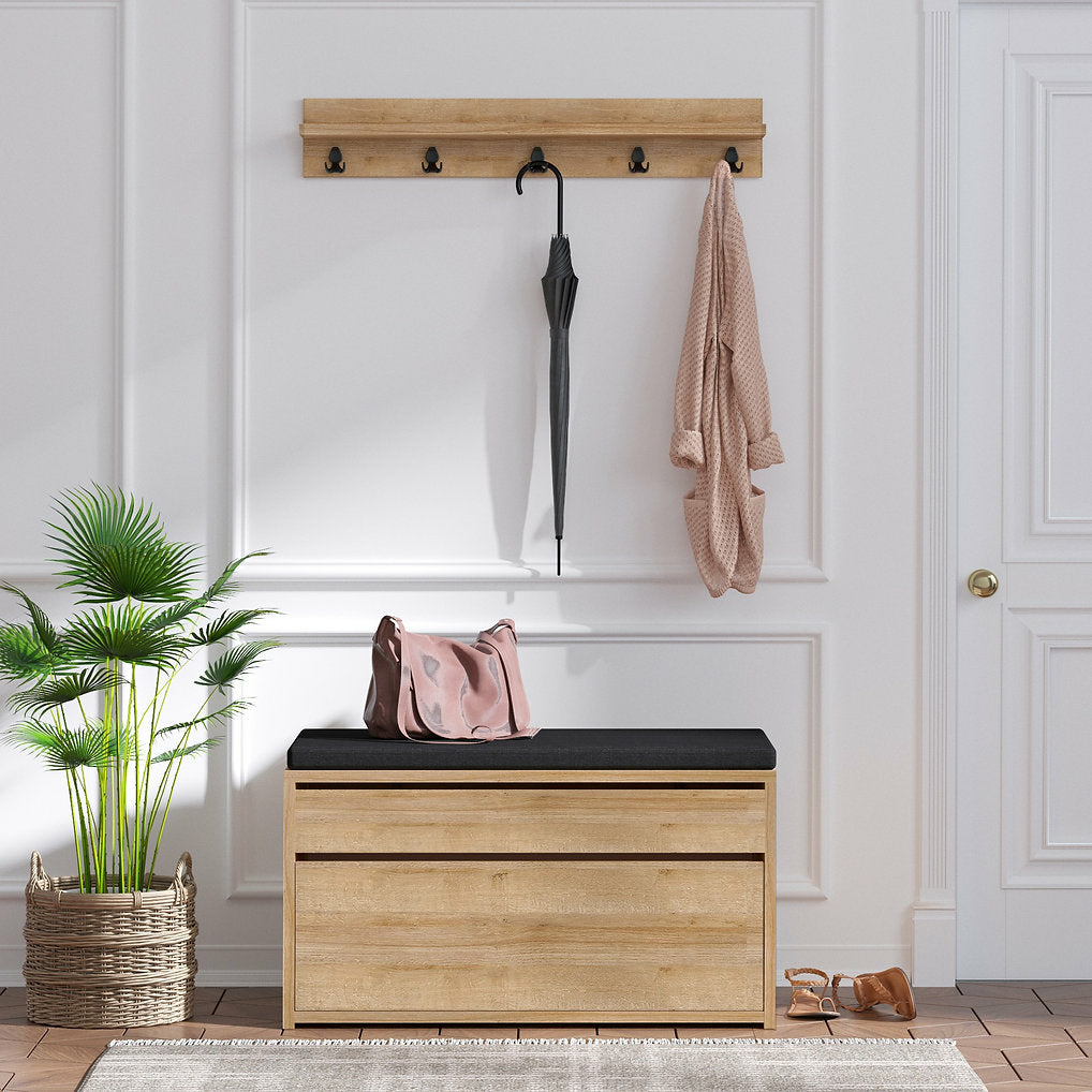 Woody Fashion Wandgarderobe – 5 Haken, Spanplatte/Metall, Braun, 80 × 14 × 17 cm