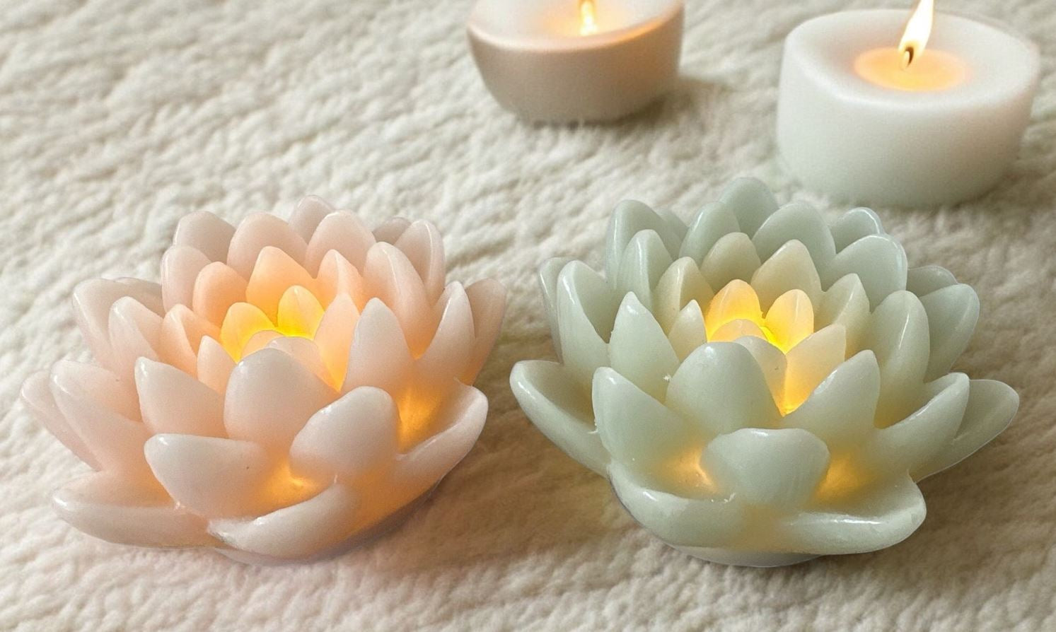 Dameco Lotus LED Wachskerze – Ø 11 × 16 cm – Wachs, mehrfarbig – 2-teilig