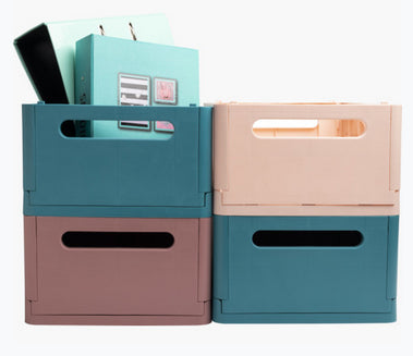 Exacompta Aufbewahrungsbox B 375 × H 163 × T 275 mm – für A4+, zusammenklappbar, mit Tragegriff, blau