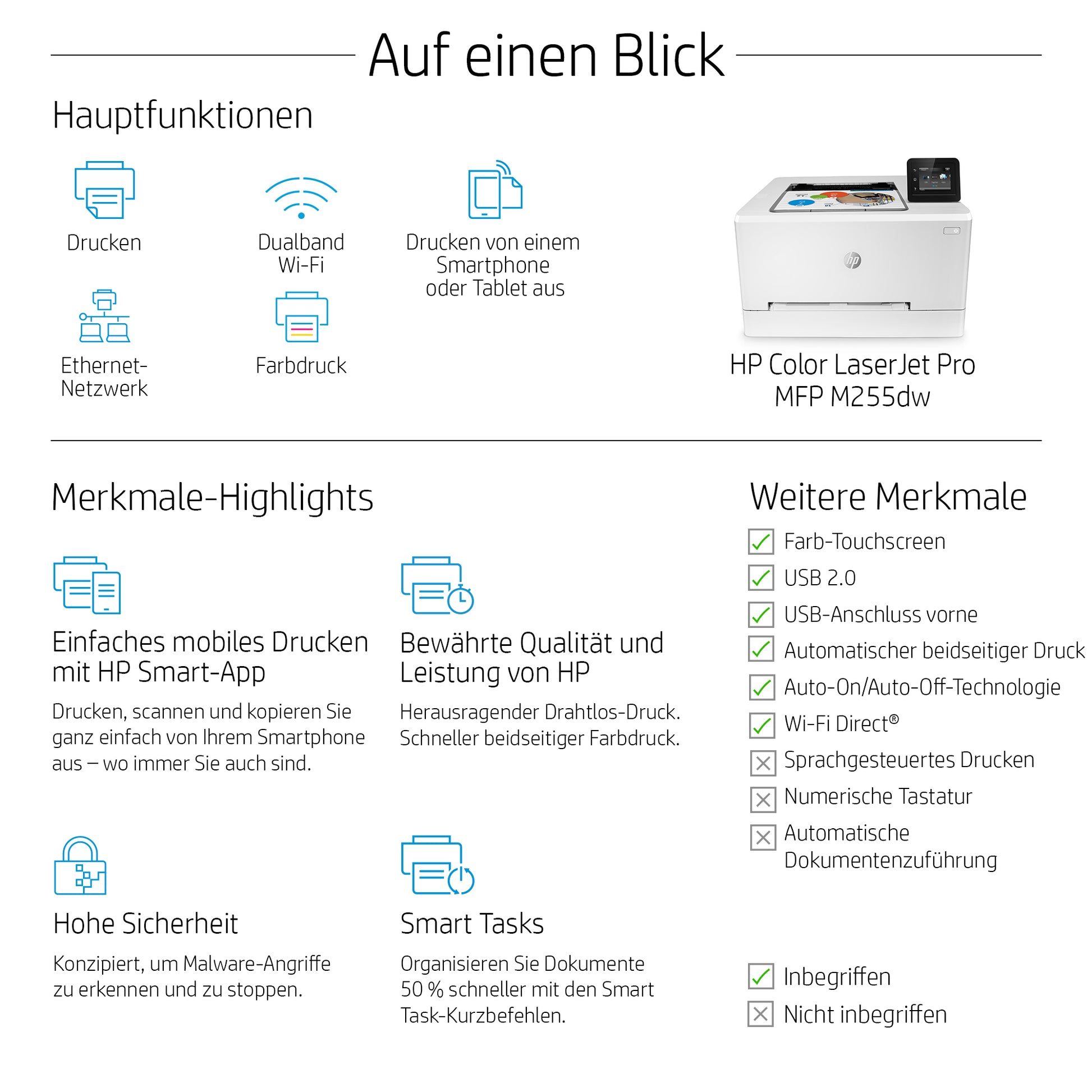 HP LaserJet Pro M255dw – A4, Farbe, Duplex, 21 S./Min., 600 × 600 dpi