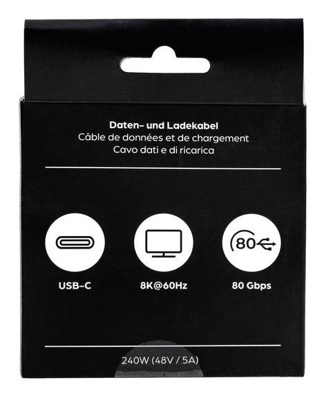 ONIT USB-C auf USB-C Kabel – USB4 80 Gbit/s – 0,5 m – PD 240 W – Textilmantel – Schwarz/Grau