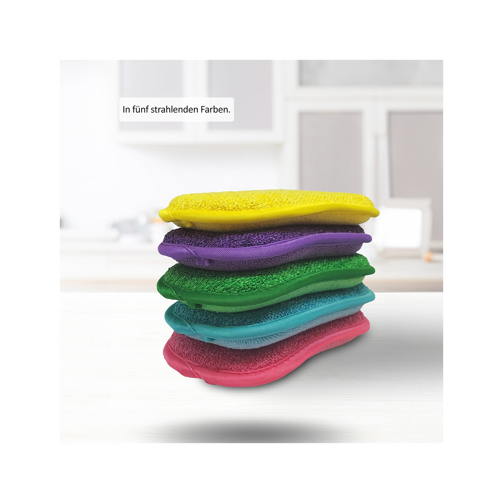 Genius Mikrofaser-Schwamm 2-in-1 – Oval, für Küche, mehrfarbig, 5 Stk.