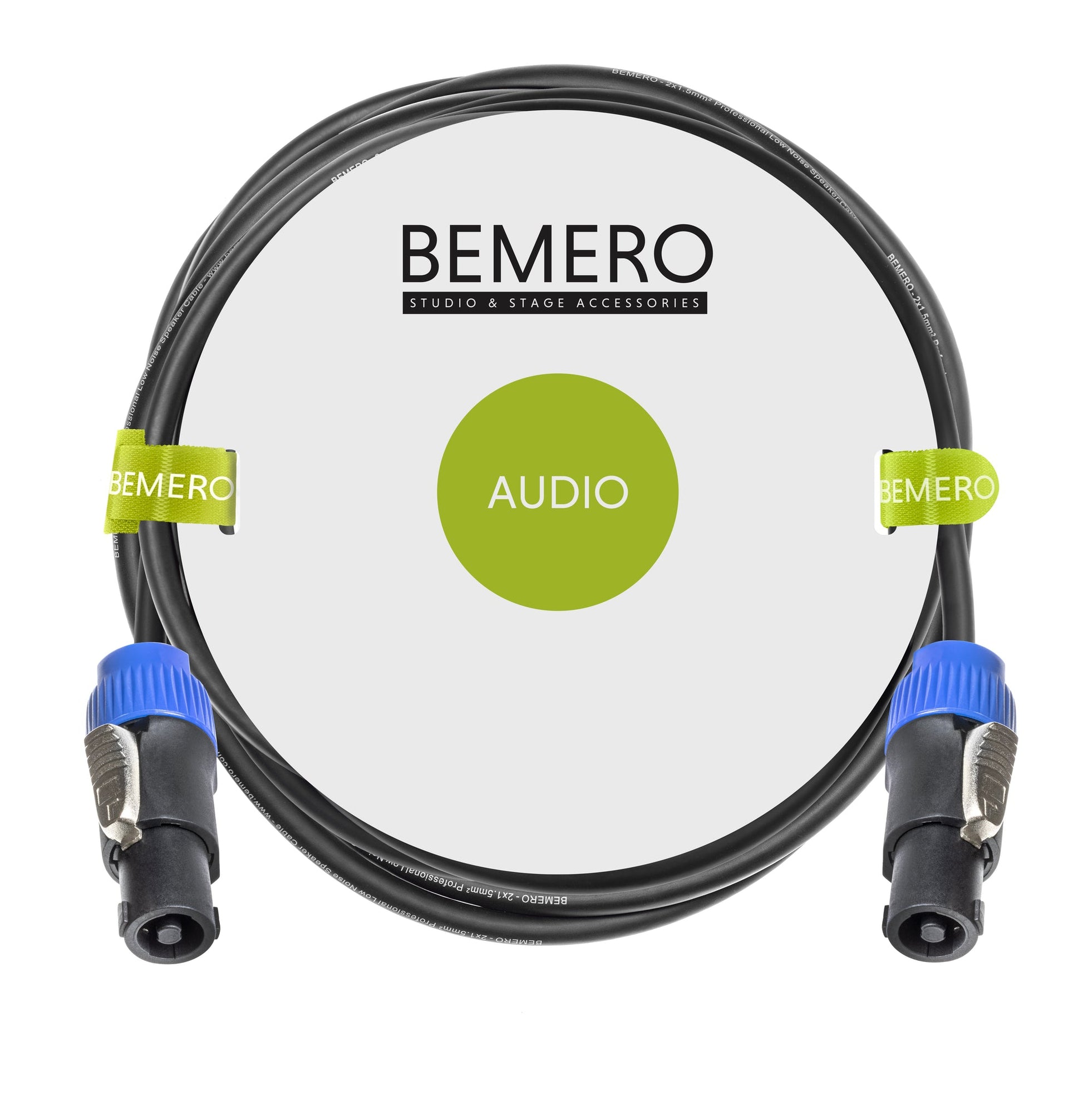 Bemero Speakon-Lautsprecherkabel – NL4 Stecker–NL4 Stecker – 10 m, 2×1,5 mm², Verriegelung, Schwarz/Blau