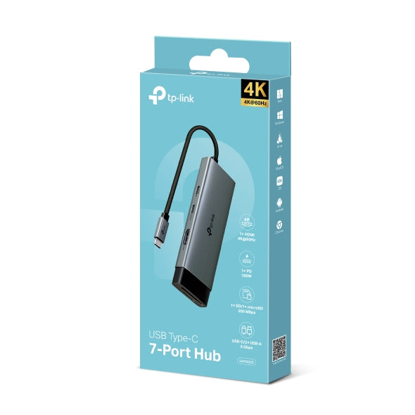 TP-Link UH7020C USB-Hub – USB-C, 1× HDMI, 2× USB-A, 100 W PD, SD/microSD, für Windows/Mac/ChromeOS