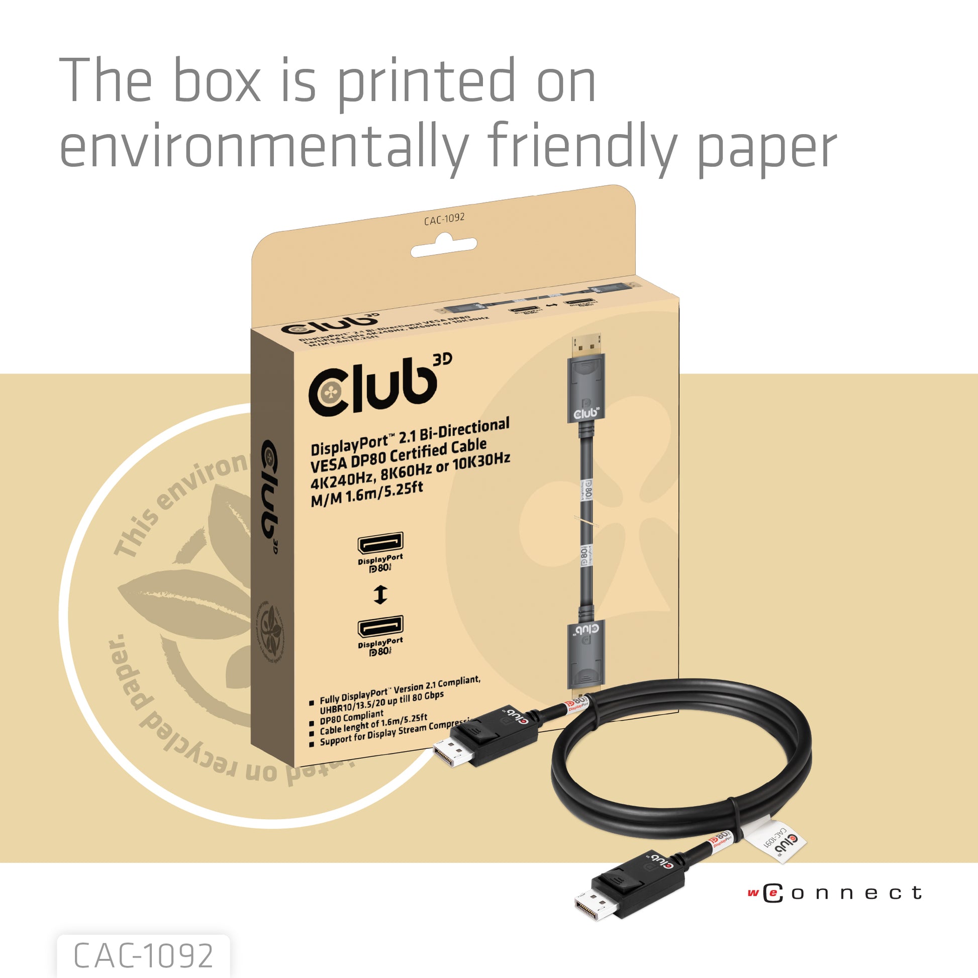 CLUB3D DisplayPort Kabel DP 2.1 10K 60 Hz – 1,6 m