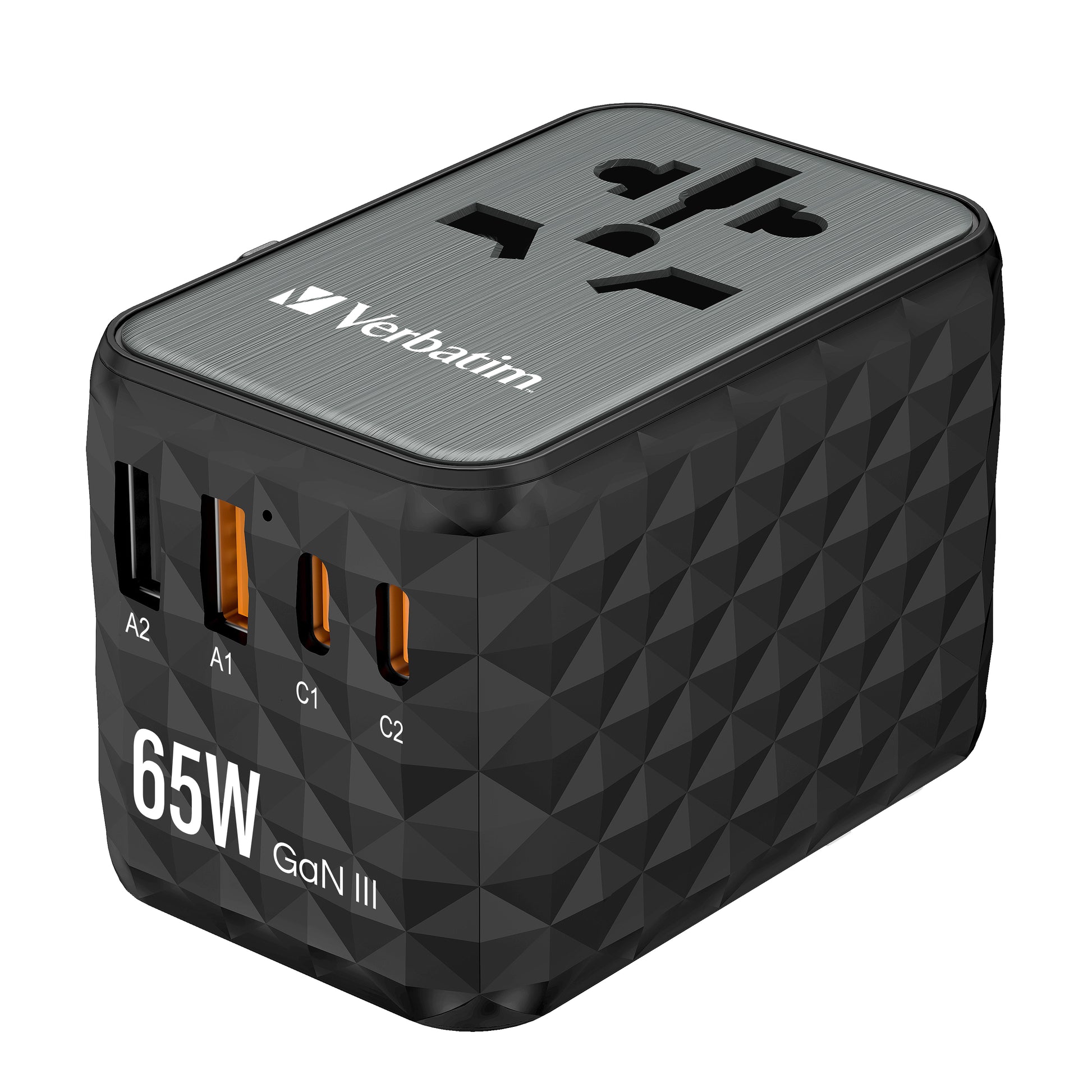 Verbatim Reiseadapter – UTA-05 GaN III Universal, PD 65 W, QC 4+, 2× USB-A, 2× USB-C, Schwarz