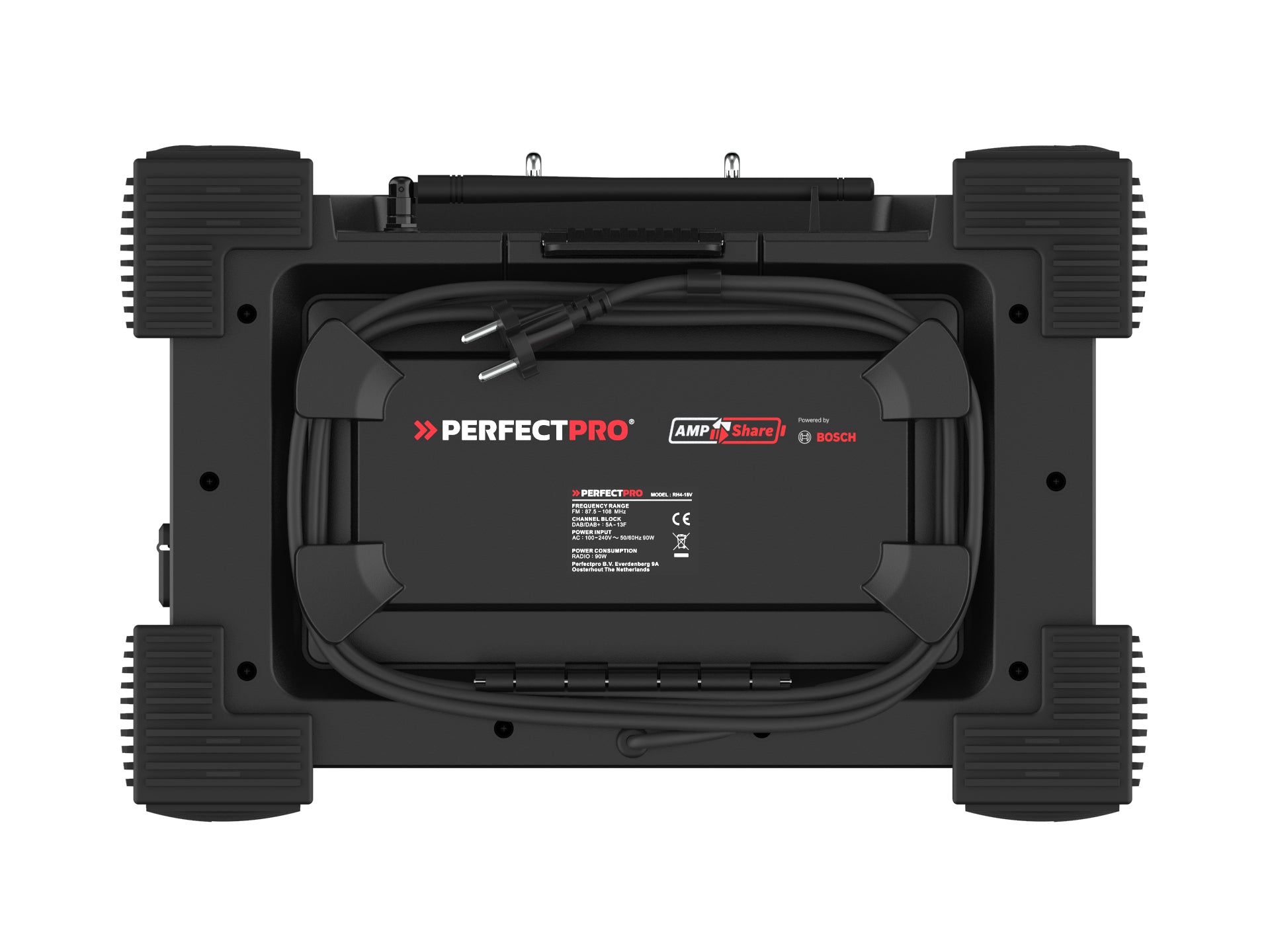 Perfectpro ROCKHART RH4-18V – Baustellenradio – DAB+, Bluetooth, IP44, Akkubetrieb – Schwarz