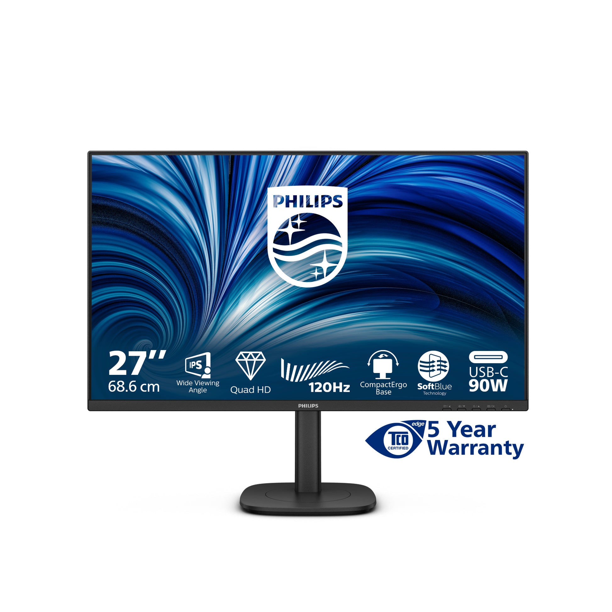 Philips 27B2U3601/00 – Monitor, 27", IPS, 120 Hz, 350 cd/m², USB-C, Integrierte Lautsprecher, Schwarz