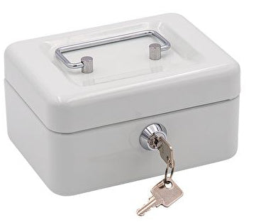 Wedo Geldkassette – mit Schlüssel – 15,2 × 11,5 × 8 cm – weiss – Stahl