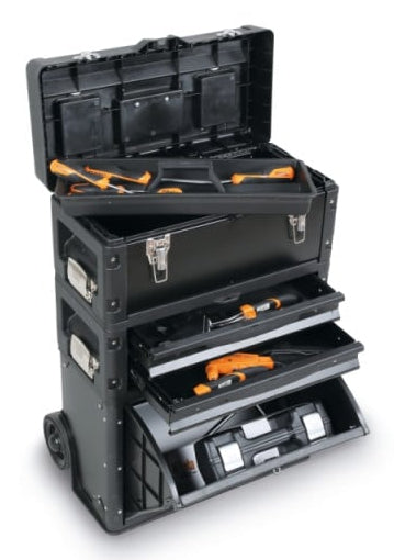 Beta BW 4300E/21 Werkzeugkoffer – bestückt, 212-teilig, mit Rollen, mit Griff, 4 Fächer, schwarz