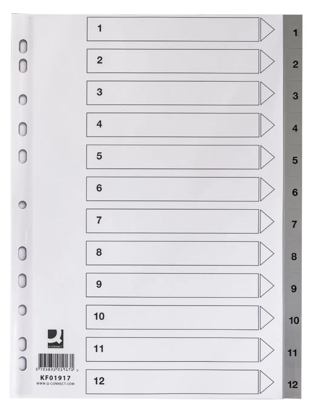 Q-Connect Register – A4, 12-teilig, Kunststoff, Grau, vorgedruckt, 11-fach Lochung