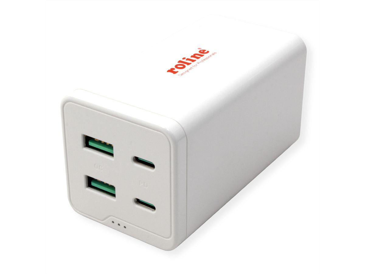 ROLINE USB-Ladegerät 120 W – USB-C×2, USB-A×2 – PD, QC 3.0 – EU-Stecker (Typ C) – Weiss