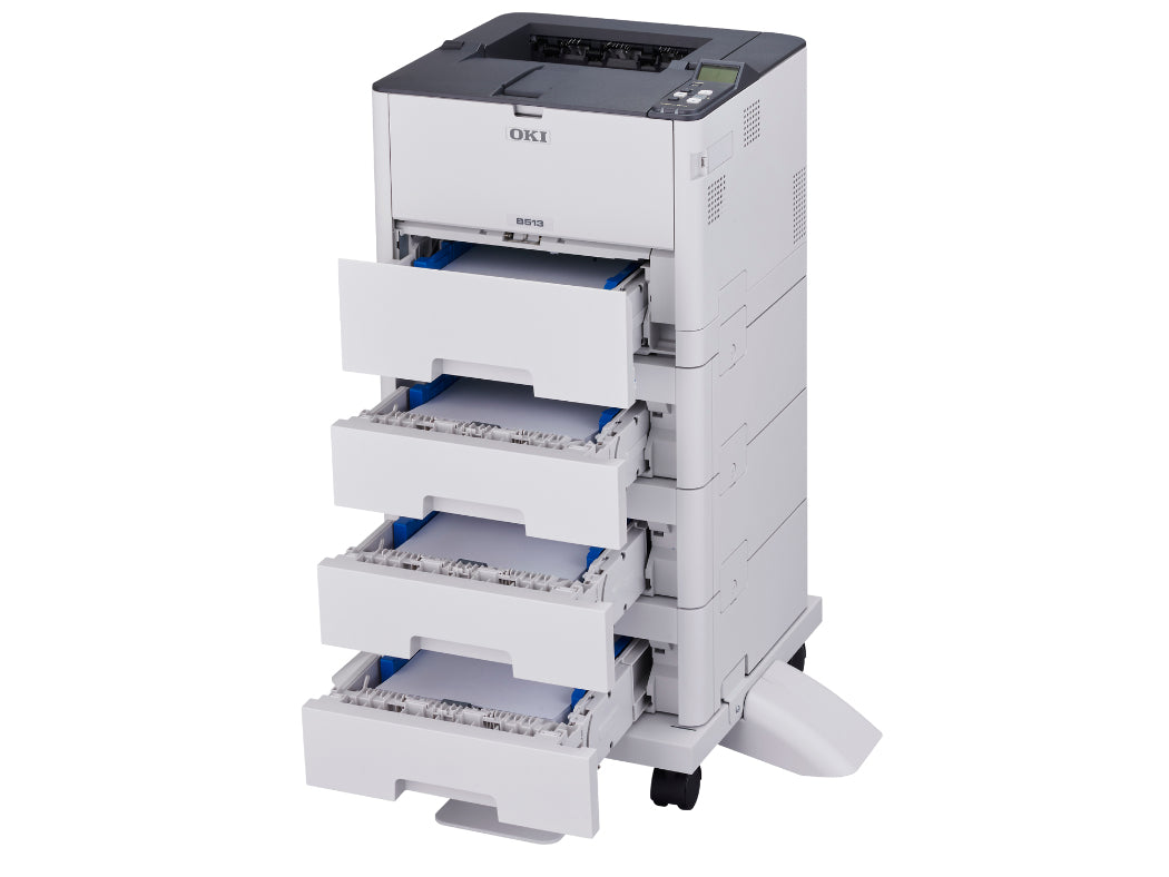OKI B513dn – A4, S/W, Duplex, 45 S./Min., 1200 × 1200 dpi, LAN/USB, Papier: 530 Blatt
