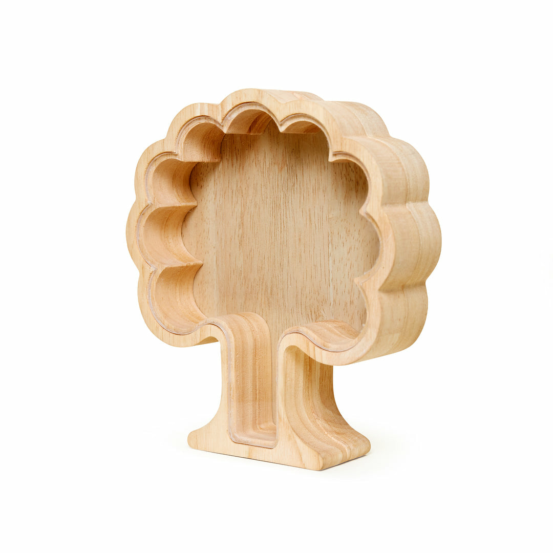 Kikkerland Spardose Baum – Mischholz & MDF & Acryl & Metall, natur – 19 × 17,1 × 5 cm