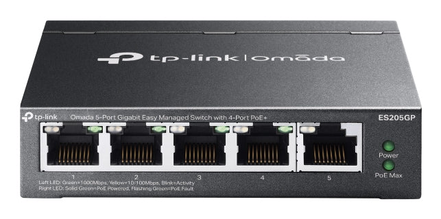 TP-Link Omada ES205GP – Managed Switch – 5× 1G, 4× PoE+, PoE-Budget 65 W, Desktop