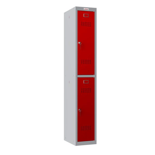 Phoenix Safe Co. PL1230 – Persönliches Schliessfach, 2 Fächer, abschliessbar, 300 × 500 × 1'830 mm, grau/rot
