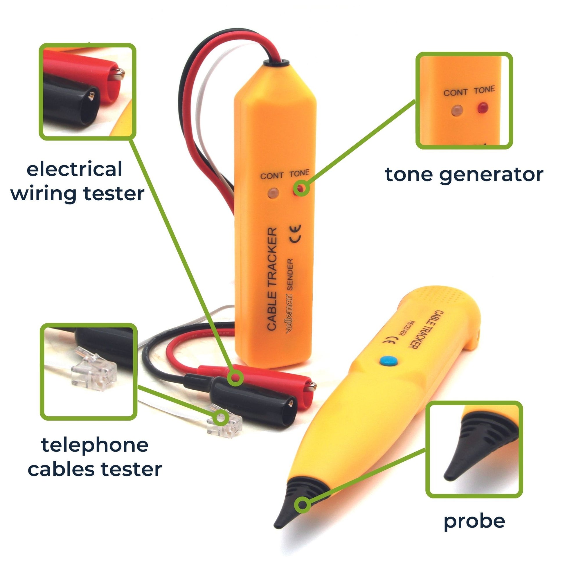 Velleman 408204 – Netzwerk-Kabeltester – Kabelfehleranalyse, Klemmen