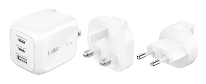 Belkin BOOSTCHARGE Ladegerät (UK, EU, US) – 70 W, 2× USB-C + 1× USB-A