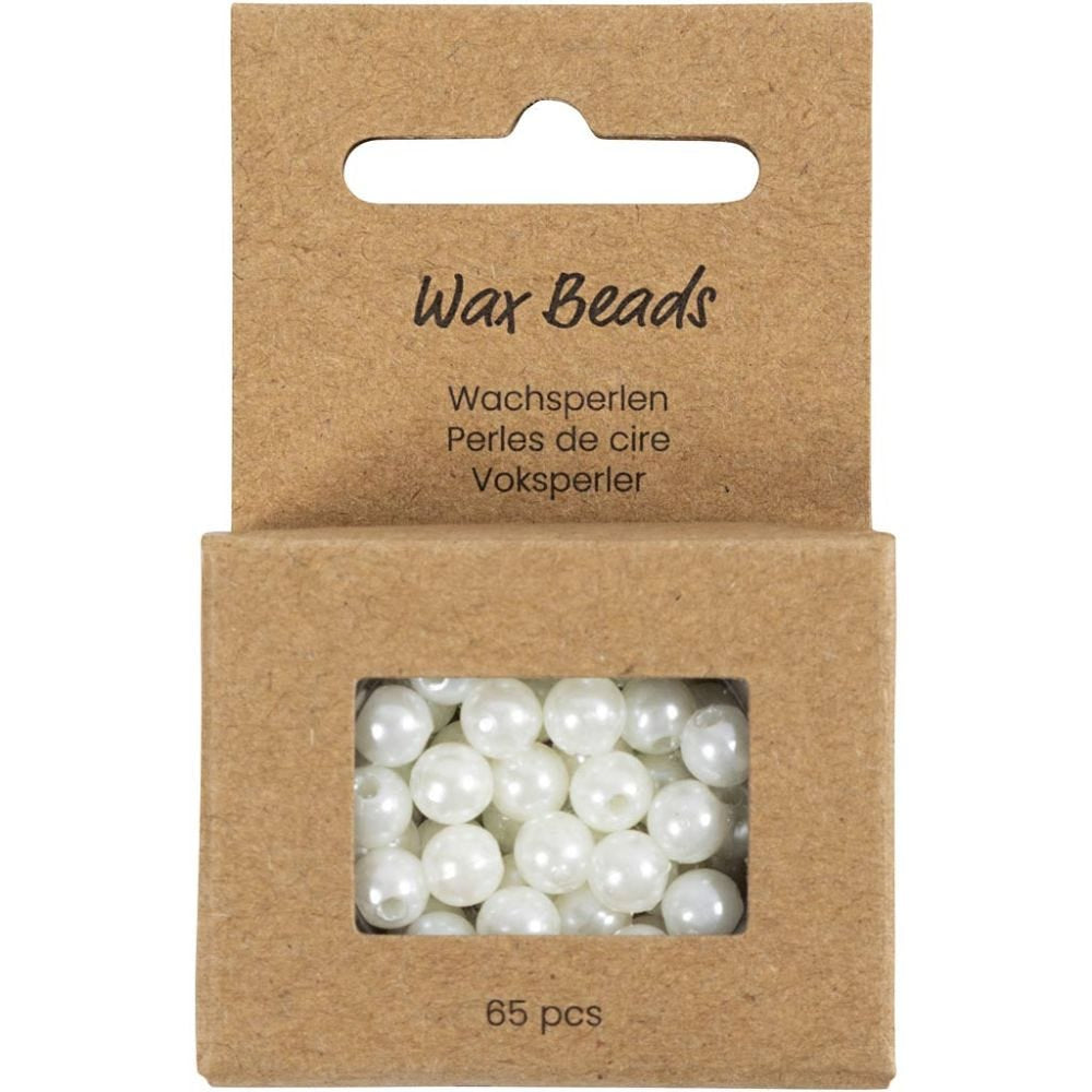 Creativ Company Perlenset, rund, Acryl – weiss, Perlmutt – Ø 6 mm, Loch 1,9 mm – 65 Stk.