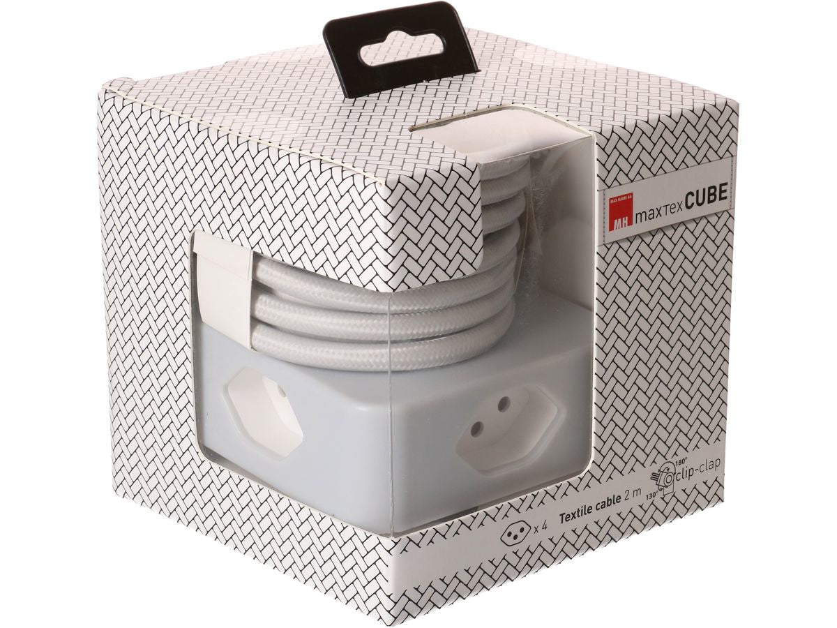 maxTEX Cube Steckdosenleiste – 4× T13, 2 m, IP20, grau