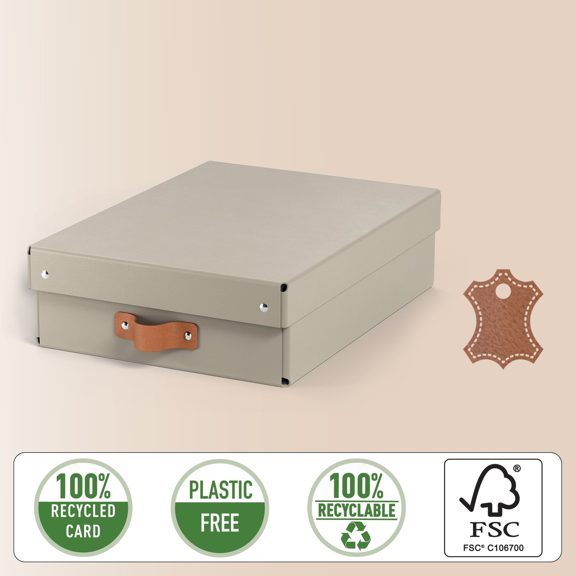 Leitz Aufbewahrungsbox 8 l – mit Klappdeckel, 355 × 100 × 260 mm, Sand, Karton, 2er Pack