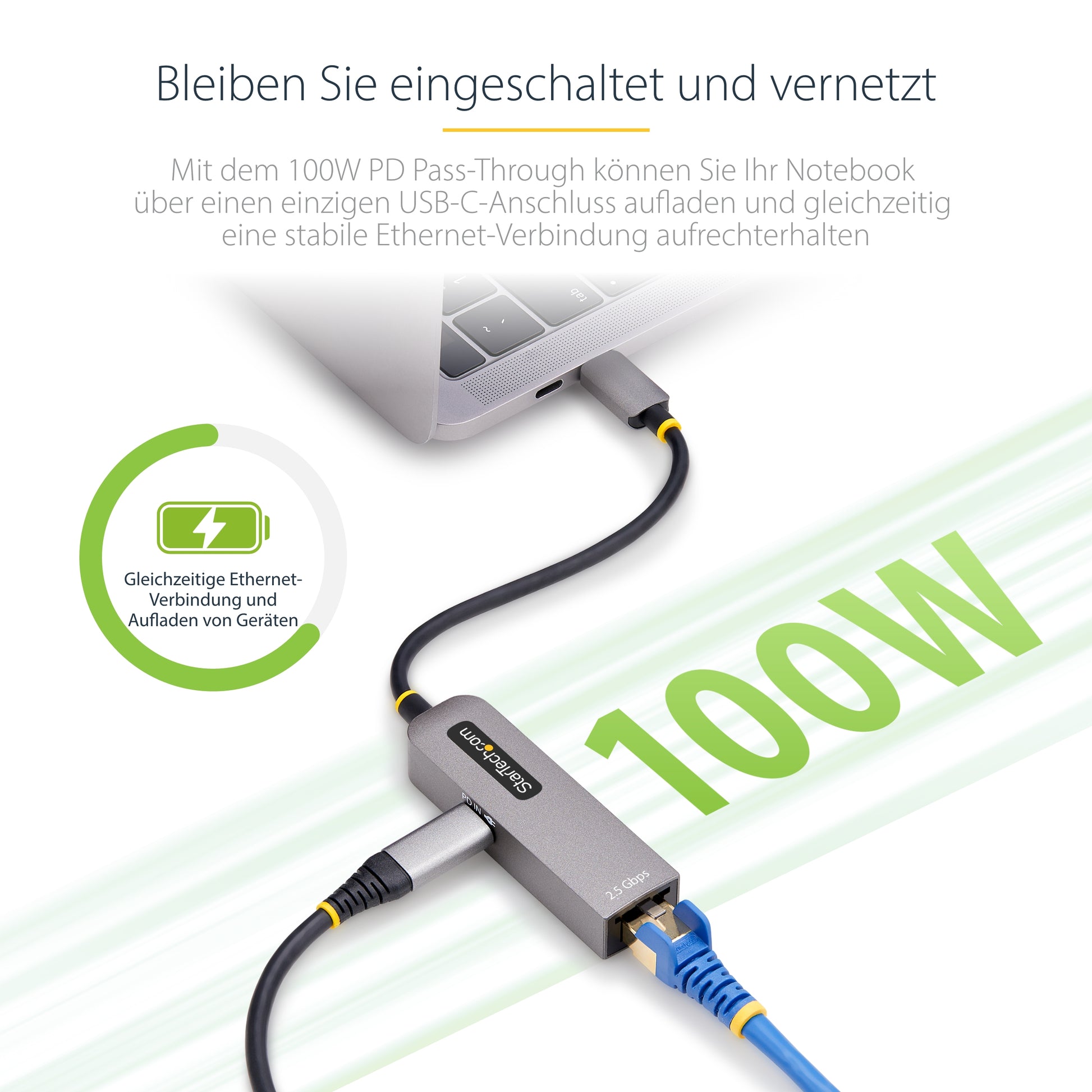 StarTech.com Netzwerkadapter USB-C zu RJ-45 – 1 Gbit/s, USB 3.2 Gen 1 (5 Gbit/s), 0,15 m – Grau