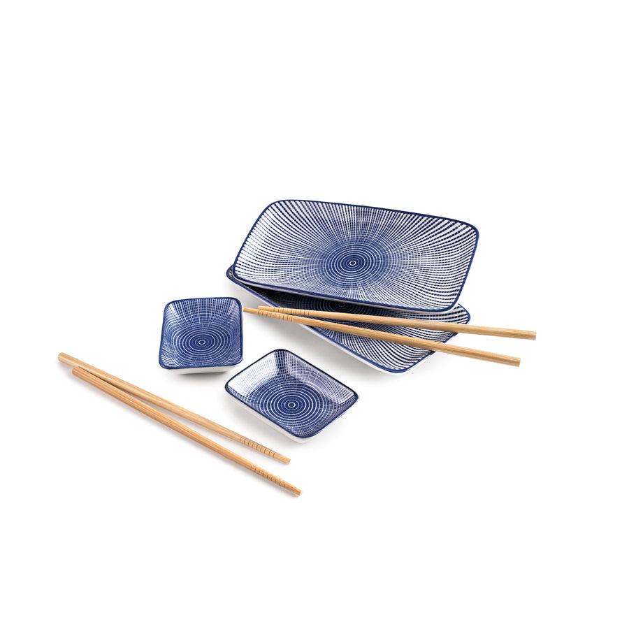 Ibili Sushi-Set – 6-teiliges Set, 12,3 × 22,4 × 2,7 cm, Keramik, Blau