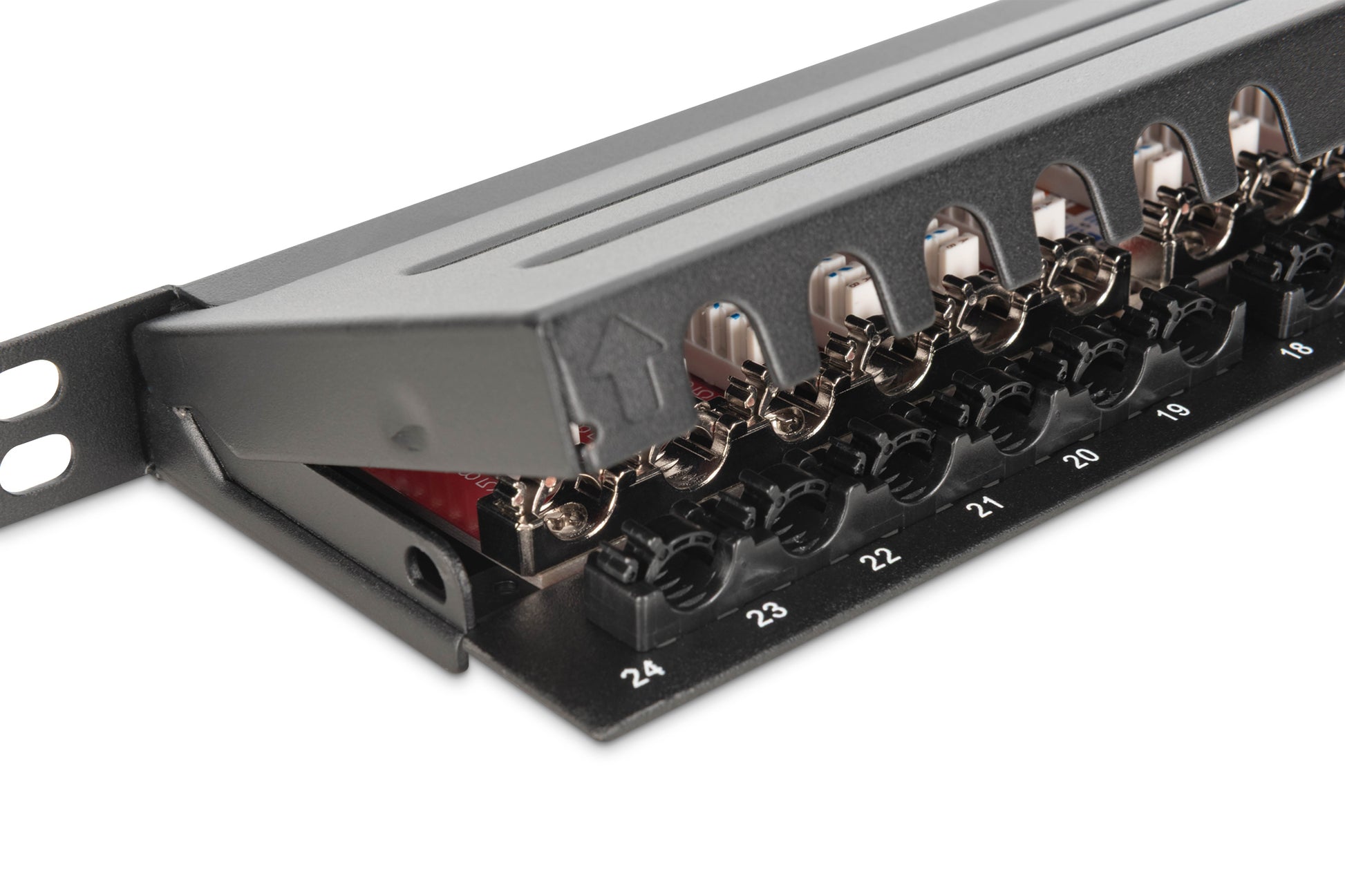 Digitus Patchpanel – 24× RJ-45, Cat6a (Klasse EA), geschirmt, 0,5U, 19", Schwarz