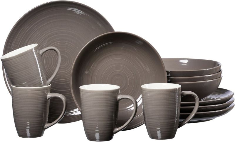 Ritzenhoff & Breker Speise-Service Suomi – 12-teiliges Set, Ø 26 cm, Porzellan, Taupe, spülmaschinenfest