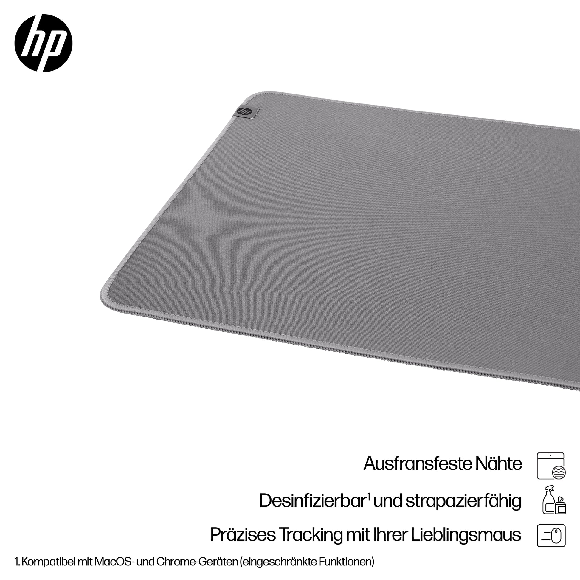 HP Mauspad 200 Desinfizierbar – 700 × 300 mm, rutschfest, rPET/Gummi, grau