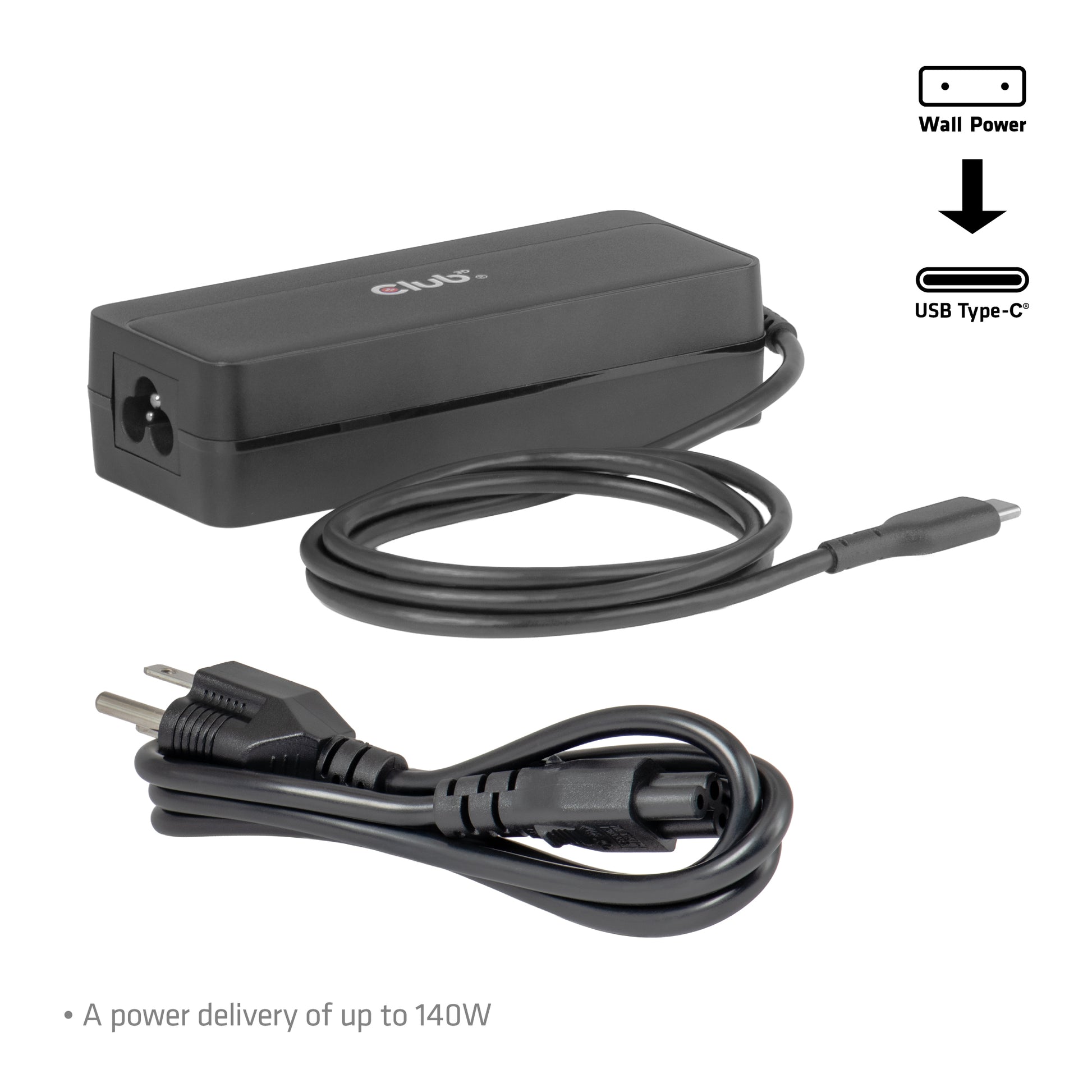 CLUB3D Club 3D USB-C Laptop-Ladegerät 140 W – USB-C×1 – Schwarz