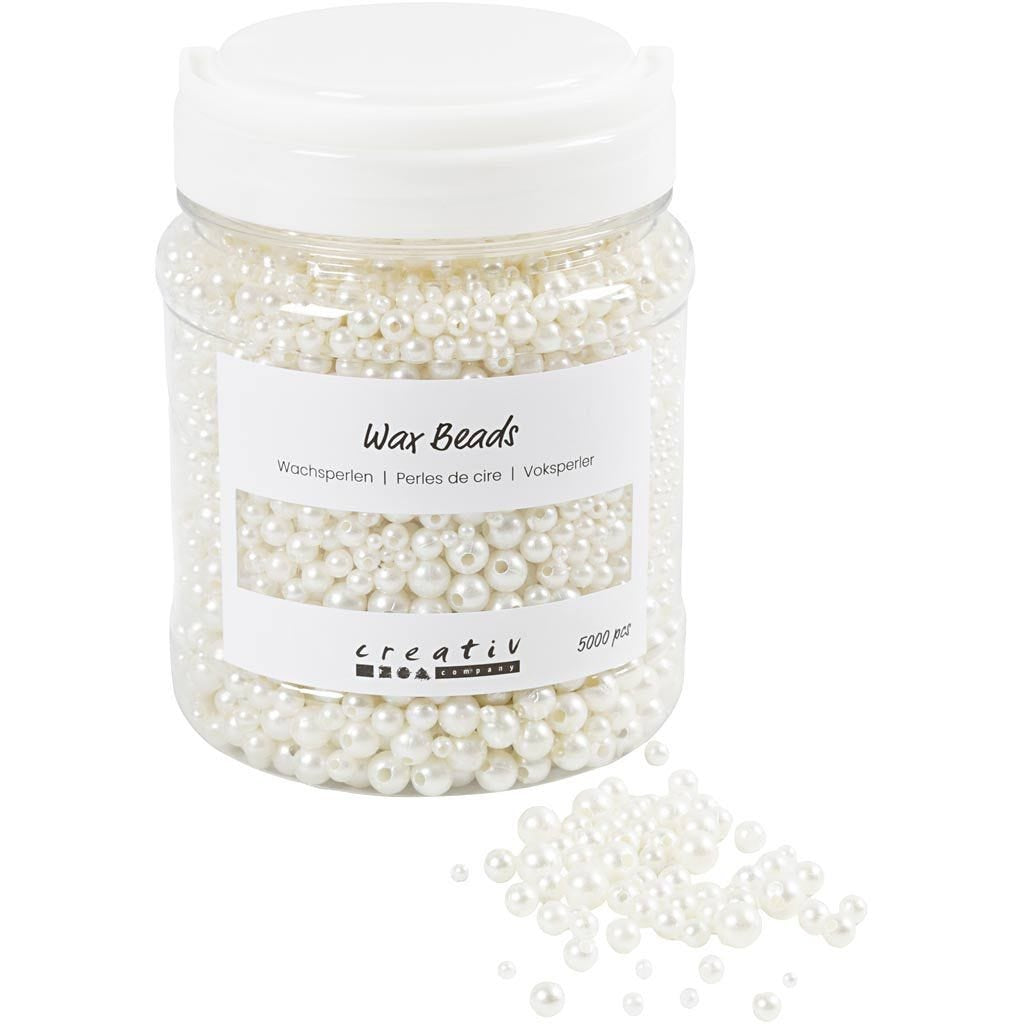 Creativ Company Perlenset, Wachs (Bienenwachs) – Perlweiss – Ø 8 mm, Loch 1,3 mm – 5000 Stk.