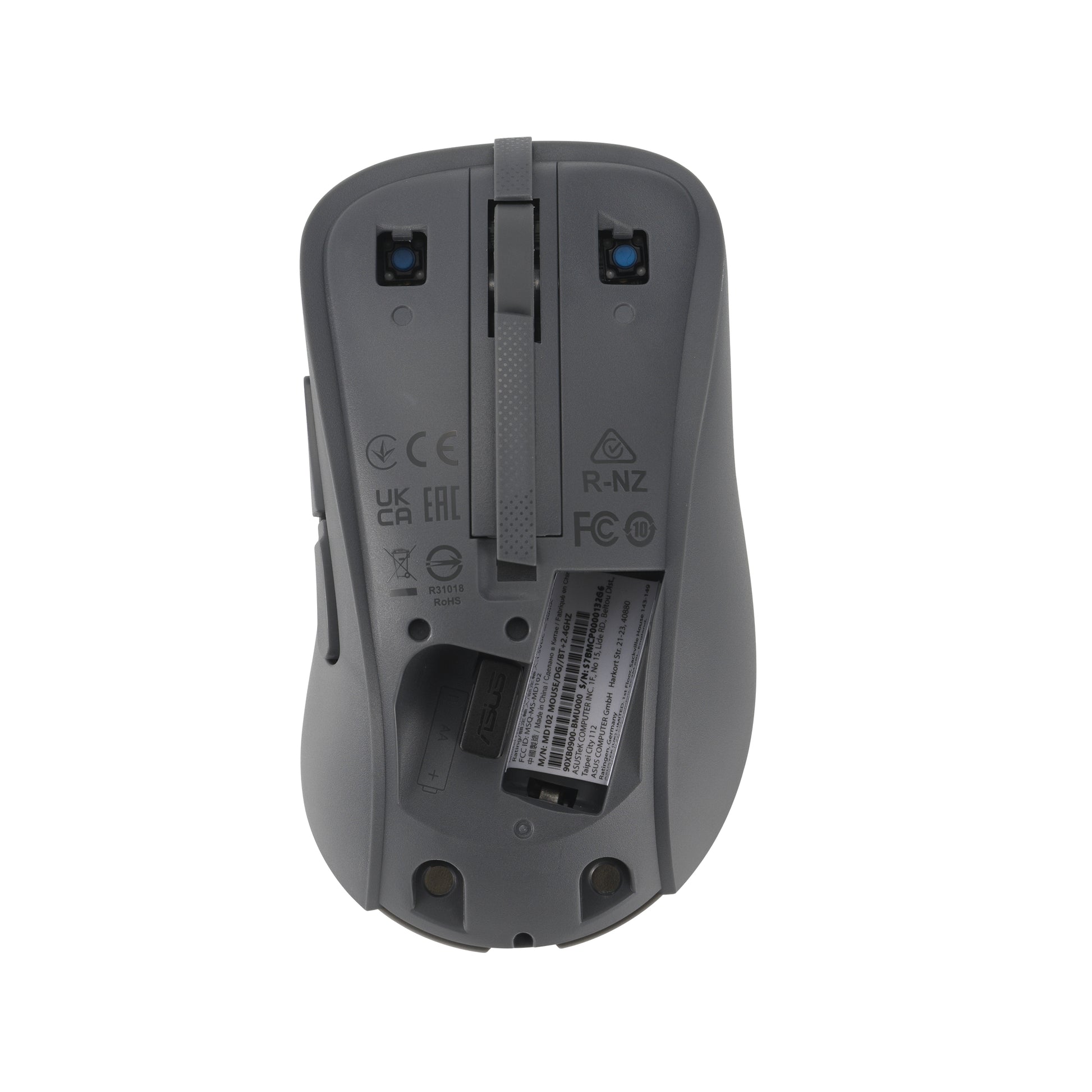 ASUS MD102 – Maus – Kabellos (Bluetooth/2,4 GHz), 1600 DPI, rechts, Grau