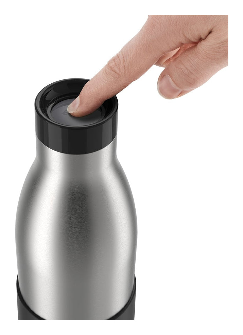 EMSA Bluedrop Isolierflasche 500 ml – Doppelwandig 12 h Heiss / 24 h Kalt, Edelstahl, Druckknopfdeckel, Schwarz