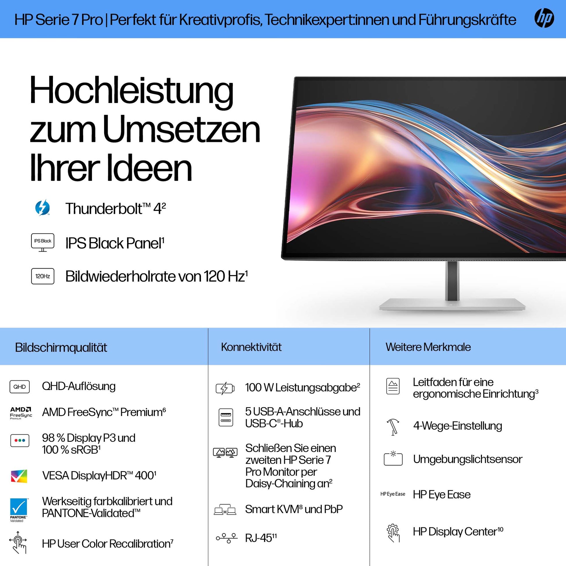 HP Series 7 Pro 727pu – Monitor, 27" 2560 × 1440 (WQHD), Thunderbolt 4