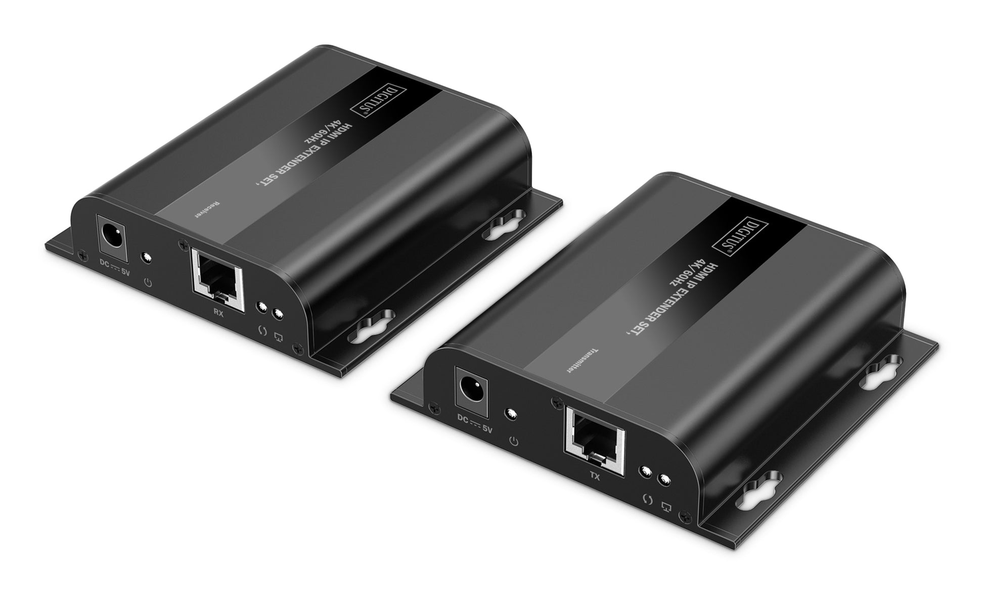 Digitus HDMI-IP-Extender-Set – 4K UHD, HDMI 2.0, Cat6, 200 m – Schwarz, Metall