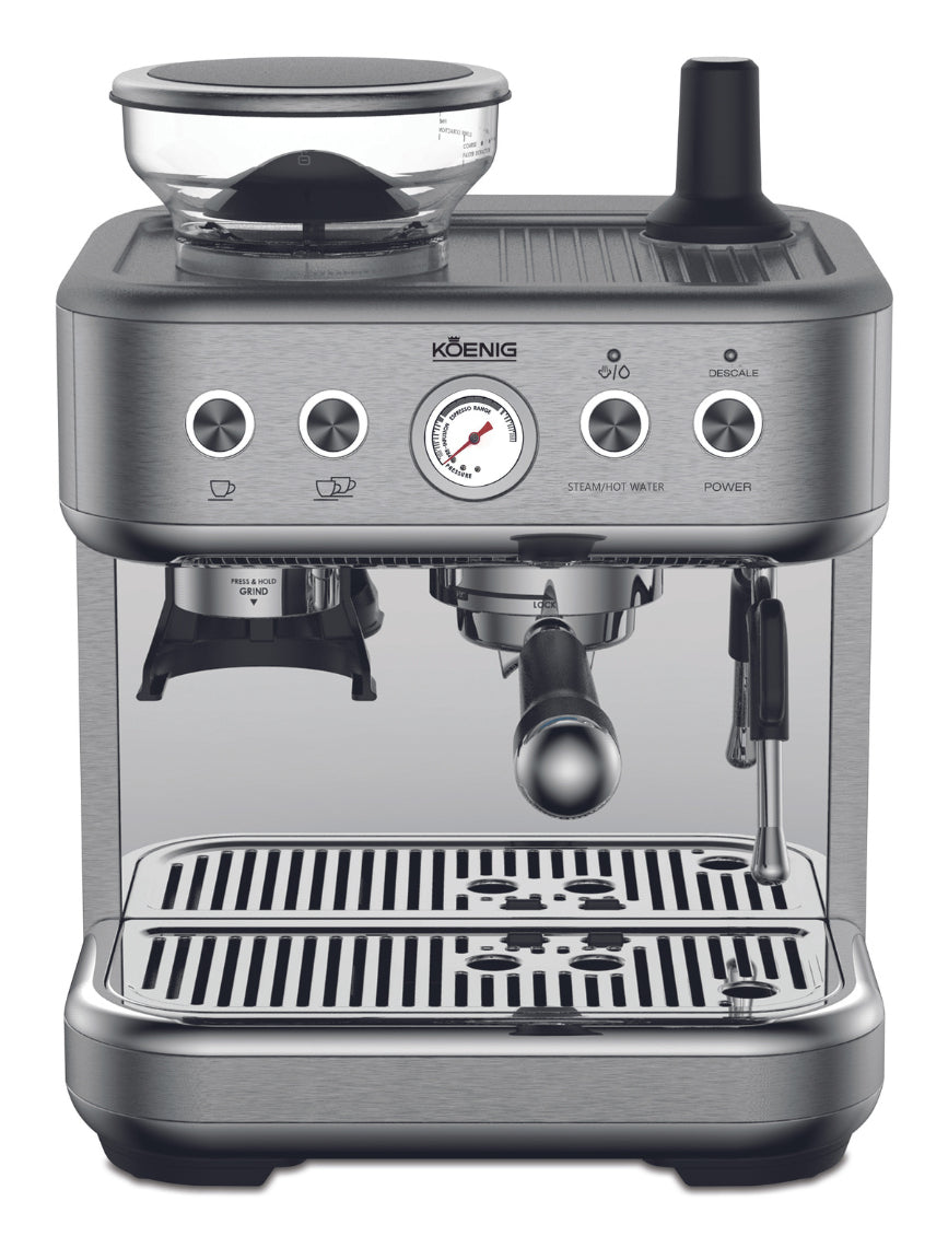 Koenig Baressa Siebträgermaschine – 15 bar, 2,3 l, 250 g, Silber matt
