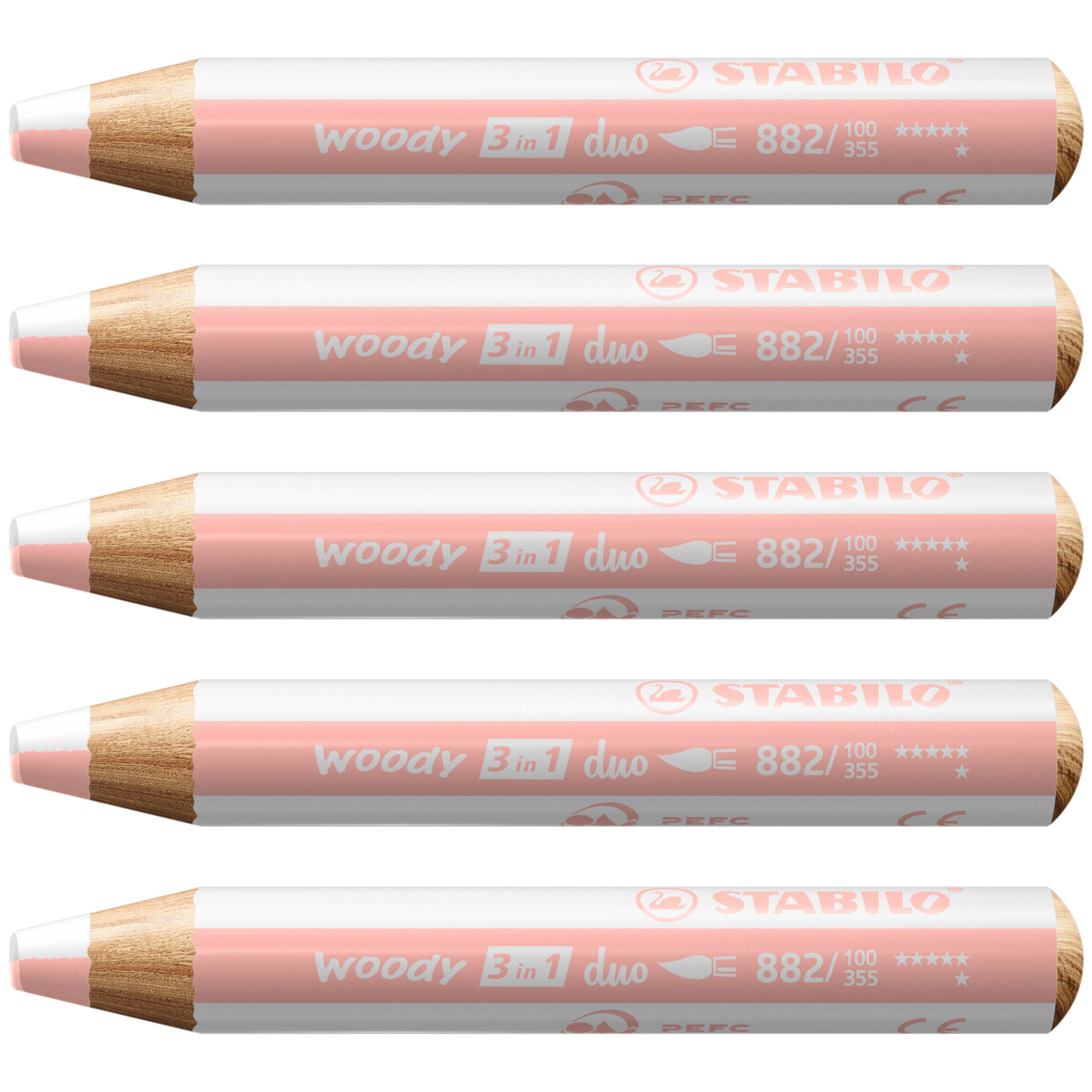 STABILO Buntstifte woody 3 in 1 duo – 3-in-1, Minen-Durchmesser 10 mm, 5 Stifte, mit Spitzer