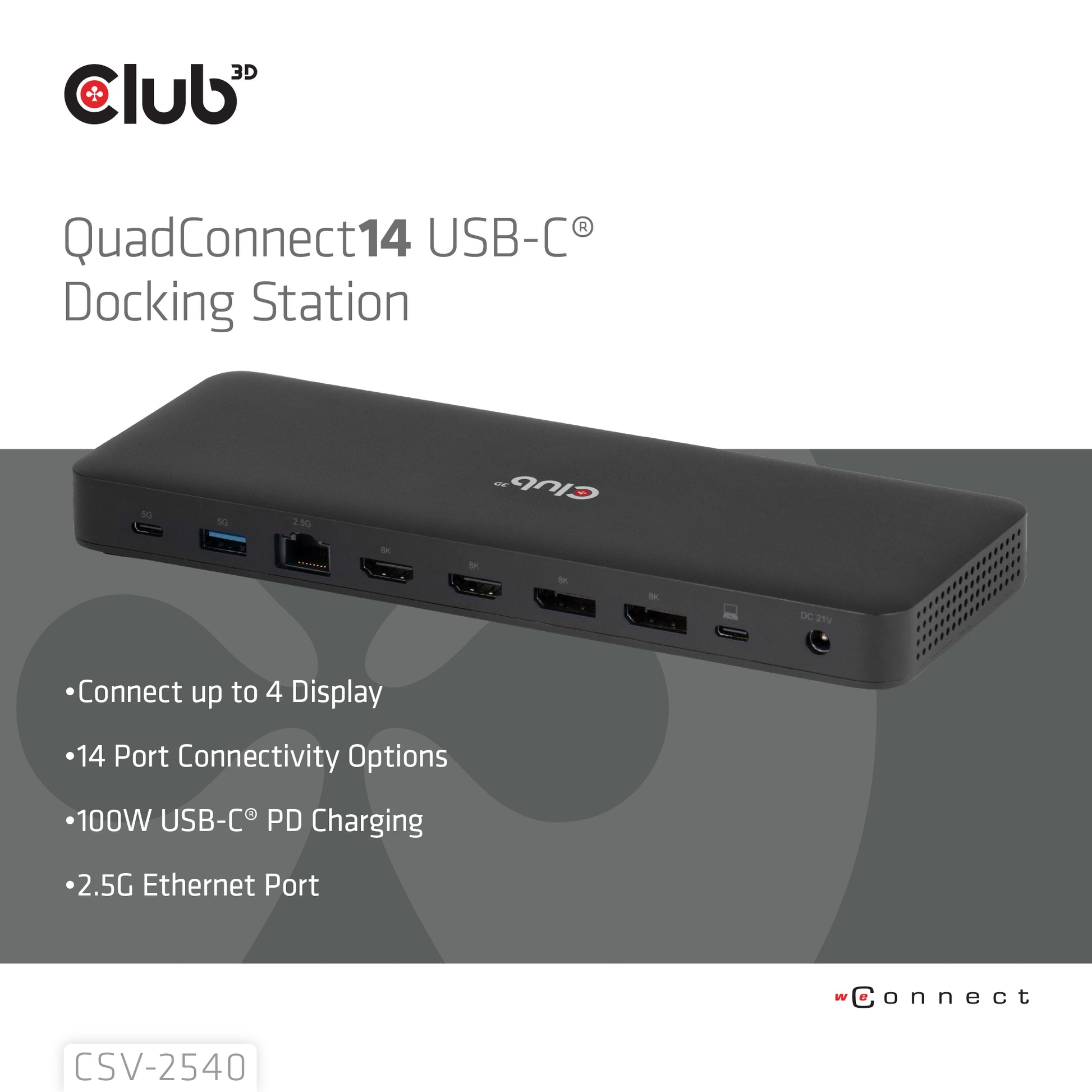 CLUB3D Club 3D 14-in-1 Dockingstation – USB4, DP/HDMI, 2× USB-A, microSD, für Universal