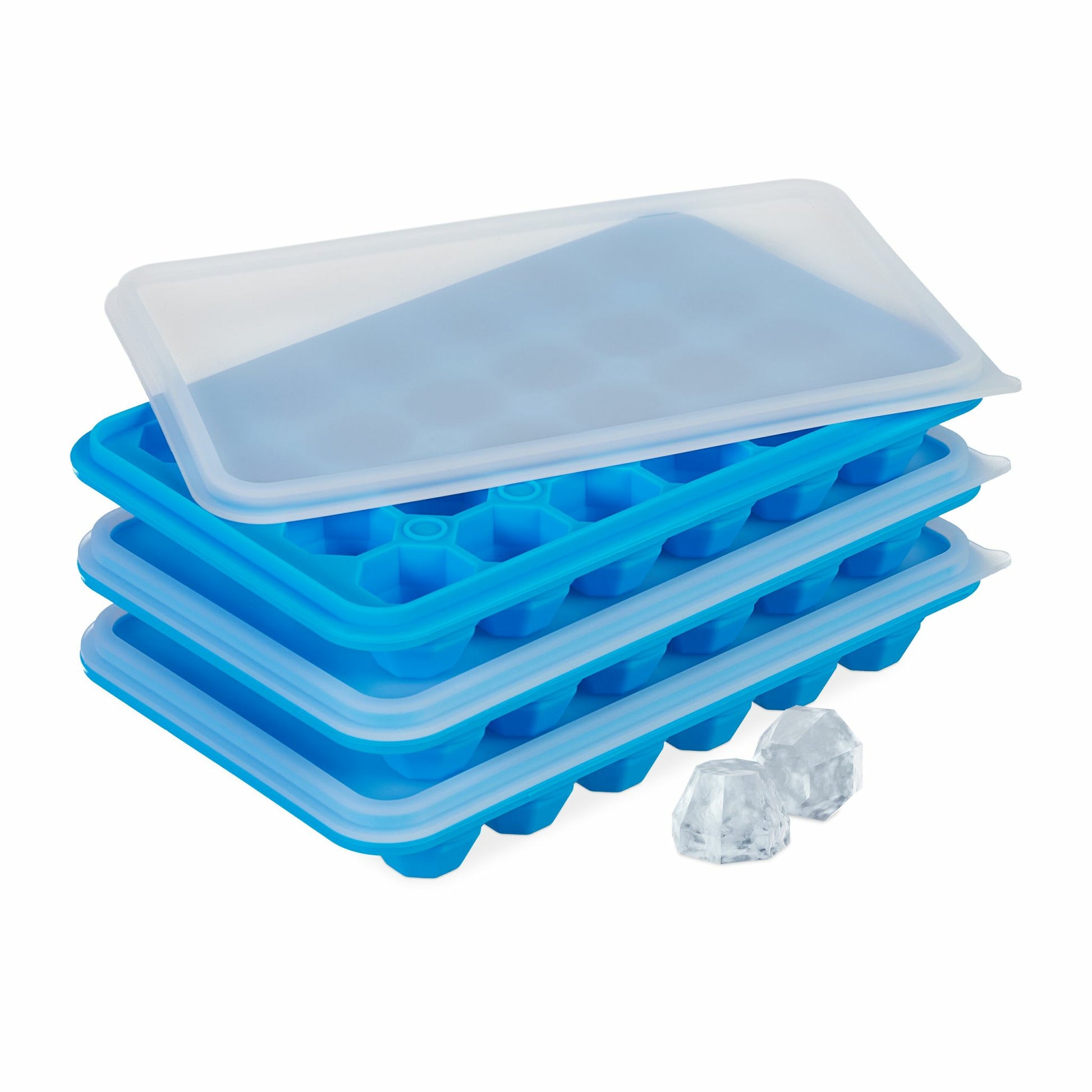 Relaxdays Eiswürfelform Diamant – 12,5 × 20,5 × 3 cm, Silikon, Blau, Transparent, 3 Stk., 24 Eiswürfel