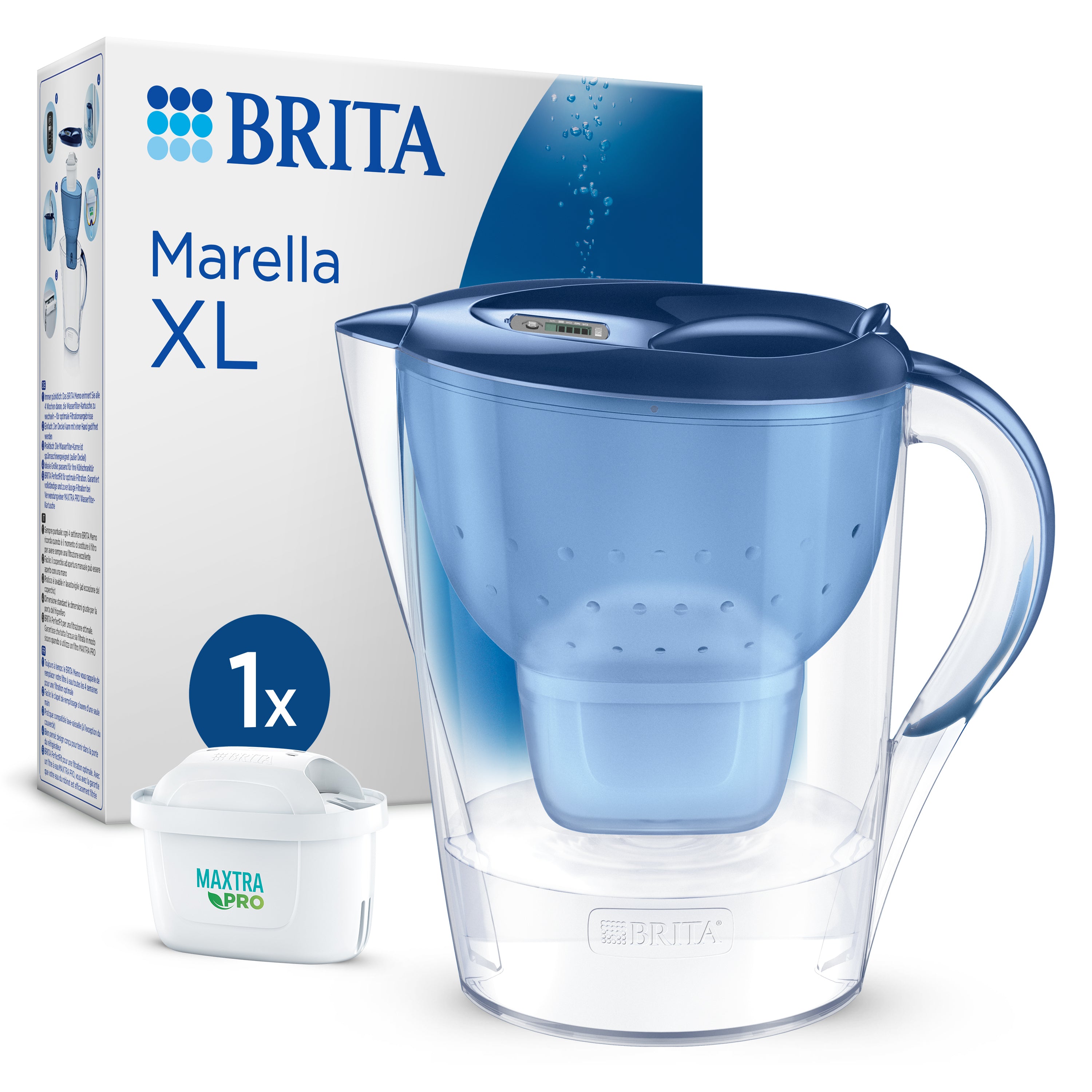 Brita Marella XL Tischwasserfilter – 3,5 l, inkl. 1 MAXTRA PRO Kartusche, Blau