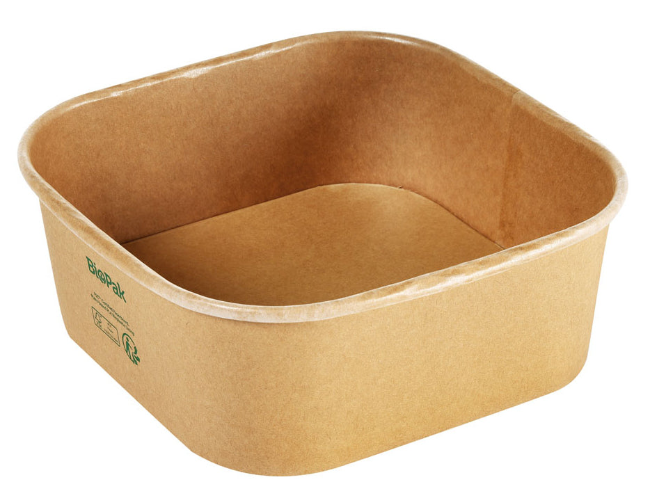 BioPak Take-away-Box, Papier/Karton, PLA-beschichtet – 1,2 l, 172 × 170 × 65 mm, braun – FSC – 40 Stk.