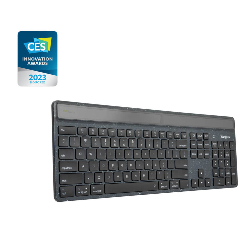 Targus EcoSmart Energy Harvesting – Tastatur – Schere – Bluetooth & 2,4 GHz – beleuchtet – QWERTY (Nordic)