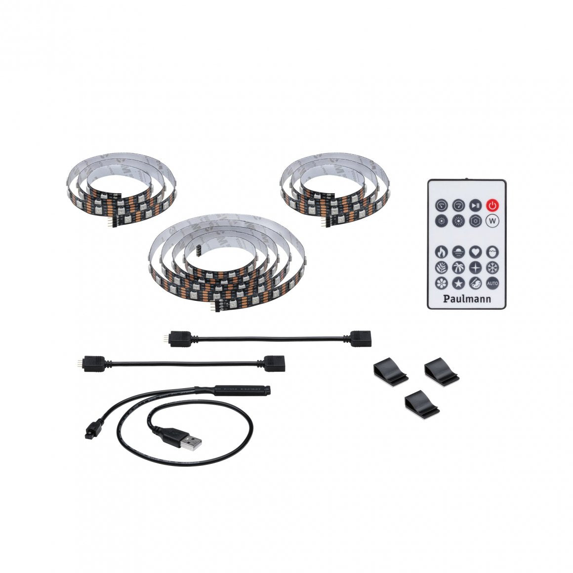 Paulmann LED-Strip – 2,4 m, 4 W, RGB, dimmbar, schwarz, USB, Fernbedienung, für 65"