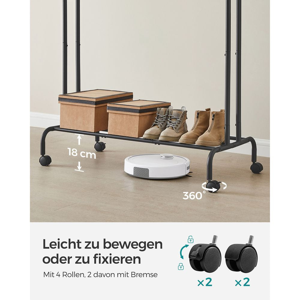 Songmics HSR107B01 Garderobenständer – mit Rollen, 50 kg Tragkraft – Stahl – Schwarz – 1'550 mm