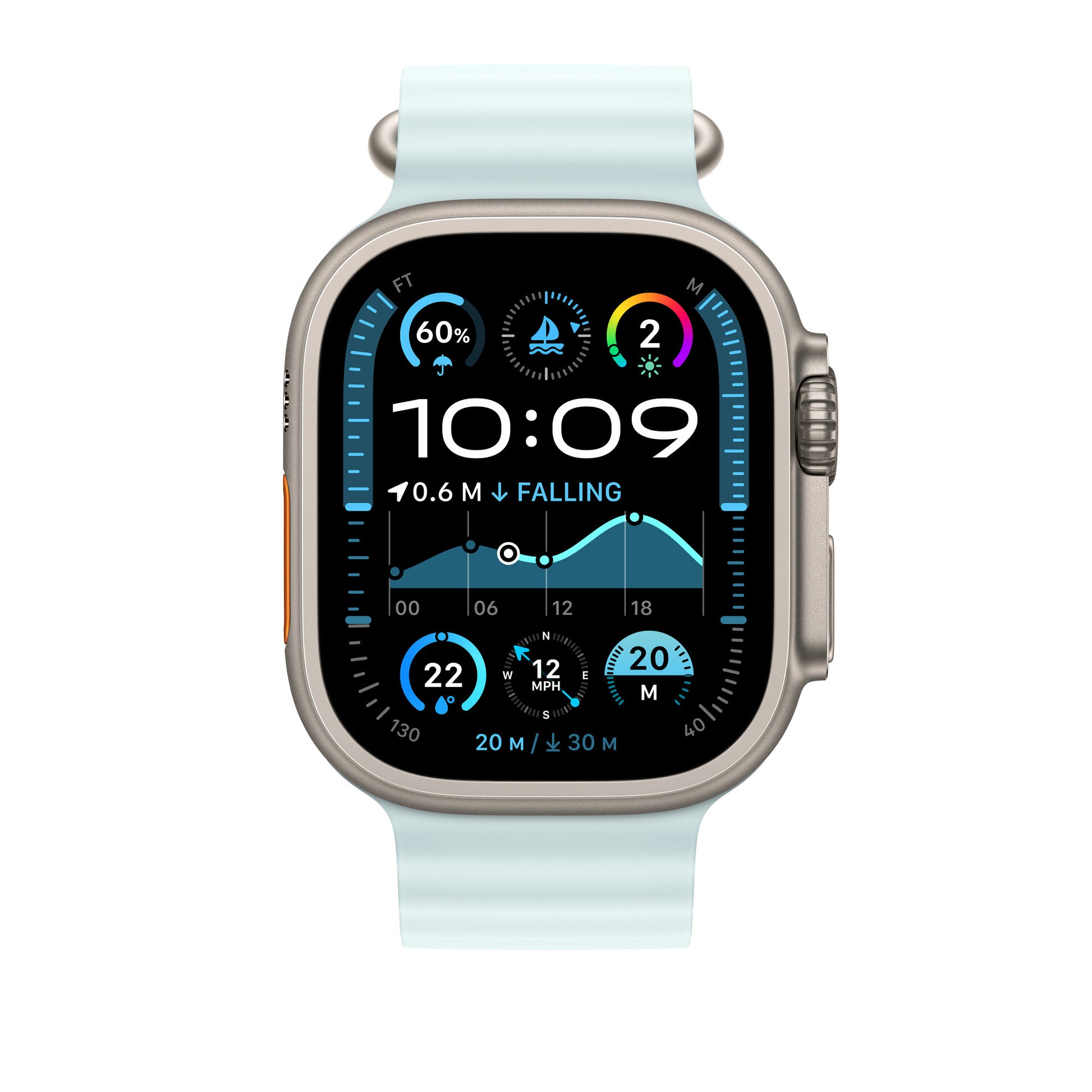 Apple Ice Blue Ocean Band Ext – Armband – für Apple Watch 49 mm, Grau, Elastomer (TPR)