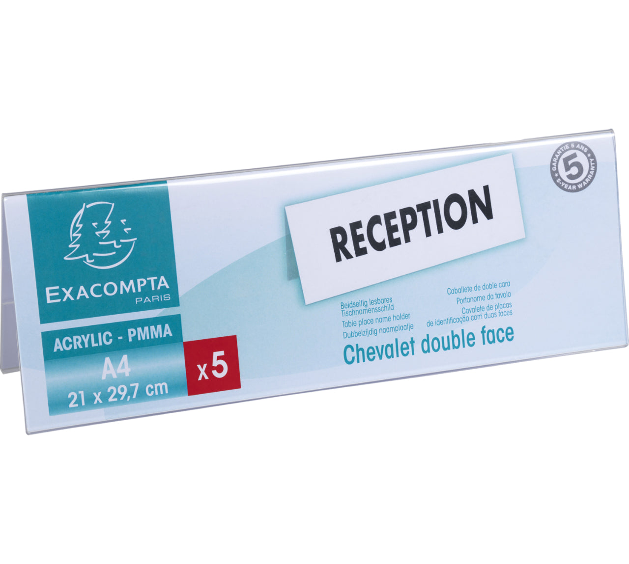 Exacompta Namensschild – 300 × 70 mm – Acryl – Weiss – 5 Stk.